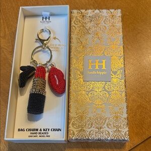 Haute Hippie beaded lipstick heel & lips bag charm